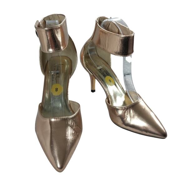 NICOLE MILLER! GOLD METALLIC VEGAN LEATHER WRAPPED ANKLE POINTY HEELS! SZ 8M - Picture 2 of 11